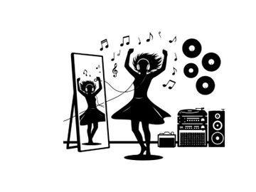 Silhouette of a woman dancing to music silhouette preview picture