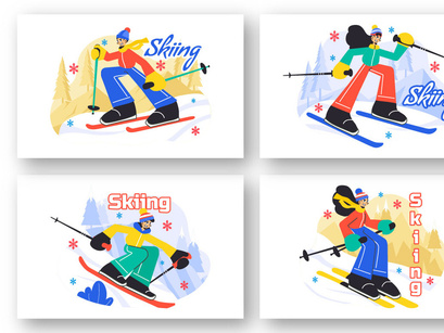 10 Skiing Winter Sport Activities Illustration