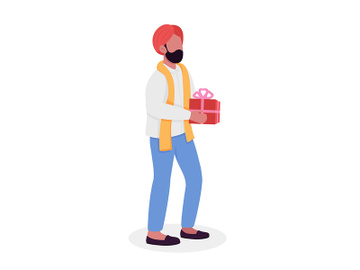 Man giving Diwali gift semi flat color vector character preview picture