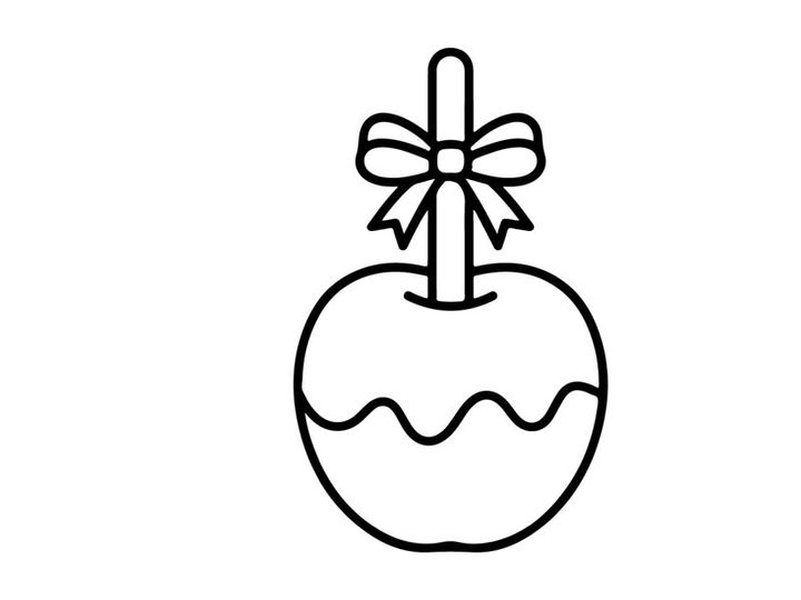 Hand-drawn apple with bow illustration for holiday gift tags. Simple black and white fruit sketch for seasonal branding and packaging design.