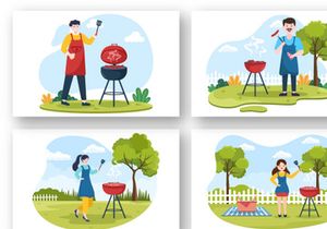 15 BBQ or Barbecue Cartoon Illustration