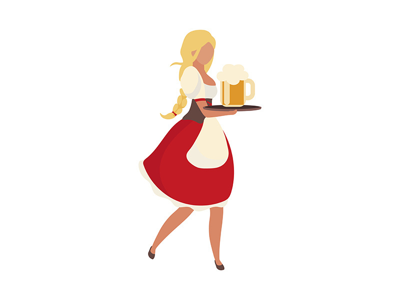 Blonde woman wearing barmaid dress semi flat color vector character