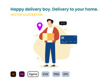 Happy delivery boy. Delivery to your home flat modern design.