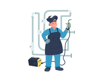 Woman electric welder flat color vector detailed character preview picture