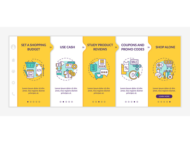 Money-saving tips for shoppers onboarding vector template