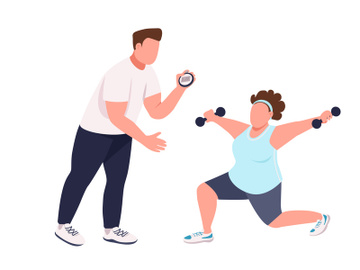 Woman with fitness instructor flat color vector faceless character preview picture