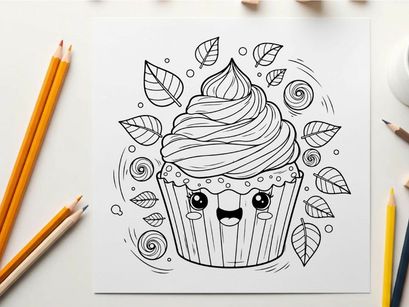 Cute cupcake with swirl frosting and face vector illustration