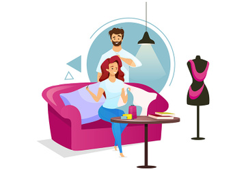 Couple in sewing studio flat color vector illustration preview picture