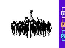 American football team celebrating with championship trophy silhouette