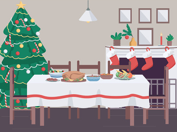 Christmas dinner table flat color vector illustration preview picture