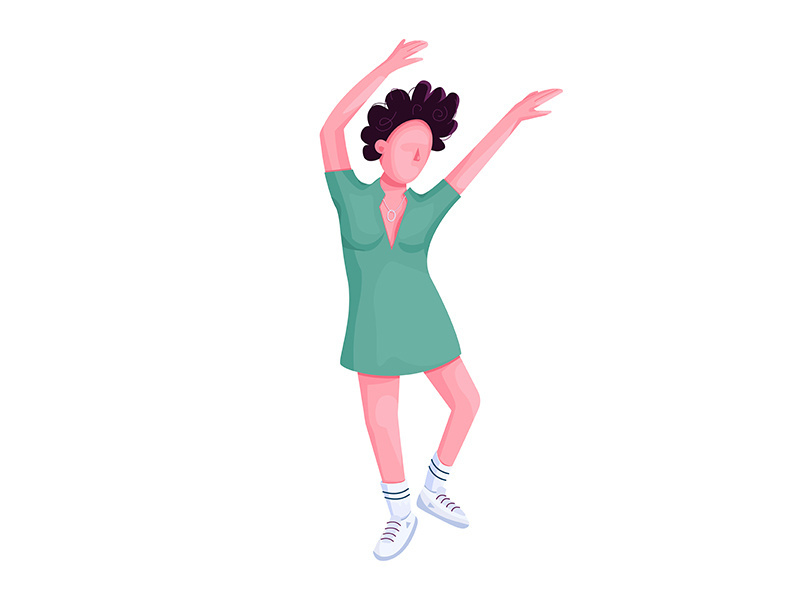Girl free dancing flat color vector faceless character