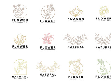 Simple Botanical Leaf and Flower Logo, Vector Natural Line Style, Decoration Design, Banner, Flyer, Wedding Invitation, and Product Branding preview picture