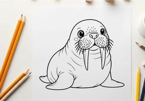 Cute walrus face smiling flat design vector illustration