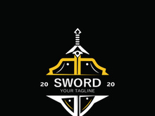 Sword vintage logo design. illustration sword element, can be used as logotype, icon, template coat of arms concept
