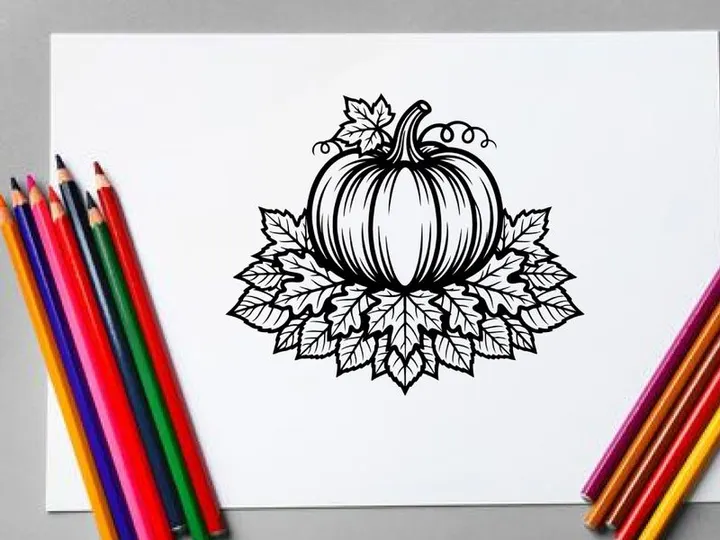 Pumpkin with autumn leaves for fall harvest or seasonal decor