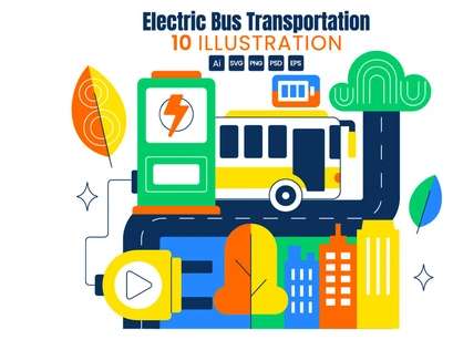10 Electric Bus Transportation Illustration