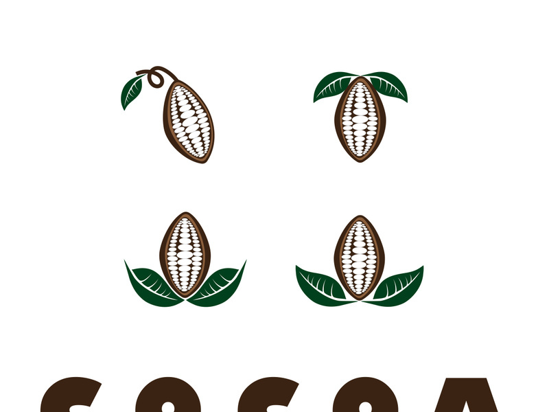 cocoa logo,cocoa bean,cocoa tree,cocoa branches and leaves,chocolate mix on white background,vintage,modern,simple,minimalist icon illustration template design vector