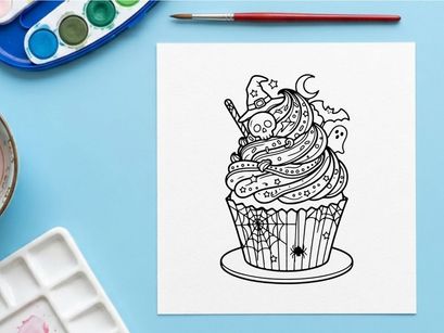 Handgezeichneter Cartoon-Muffin mit Spriral-Glasur und Streuseln. Verspielte Dessert-Illustration für Bäckerei-Branding und Kinderparty-Designs.