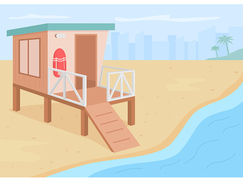 Lifeguard tower flat color vector illustration