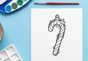 Christmas candy cane ornament line art illustration for holiday coloring page design.