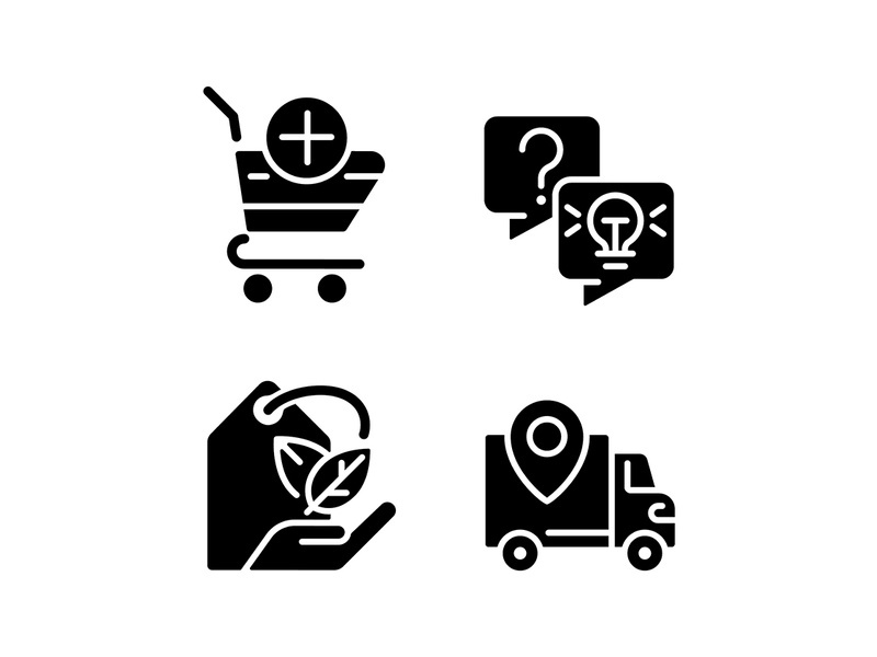 Online shopping services black glyph icons set on white space