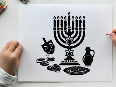 Hanukkah celebration with menorah and traditional jewish silhouette