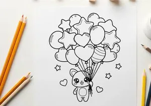 Cute bear with heart balloons love celebration vector illustration