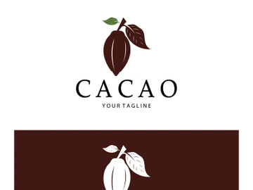 cocoa logo,cocoa bean,cocoa tree,cocoa branches and leaves,chocolate mix on white background,vintage,modern,simple,minimalist icon illustration template design vector preview picture