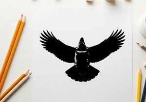 Silhouette of a bird with outstretched wings in flight