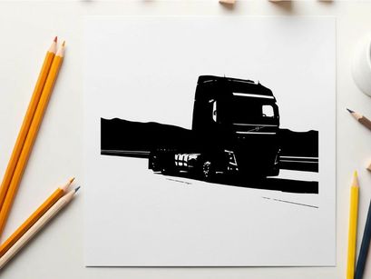 Silhouette of a large truck driving on a road