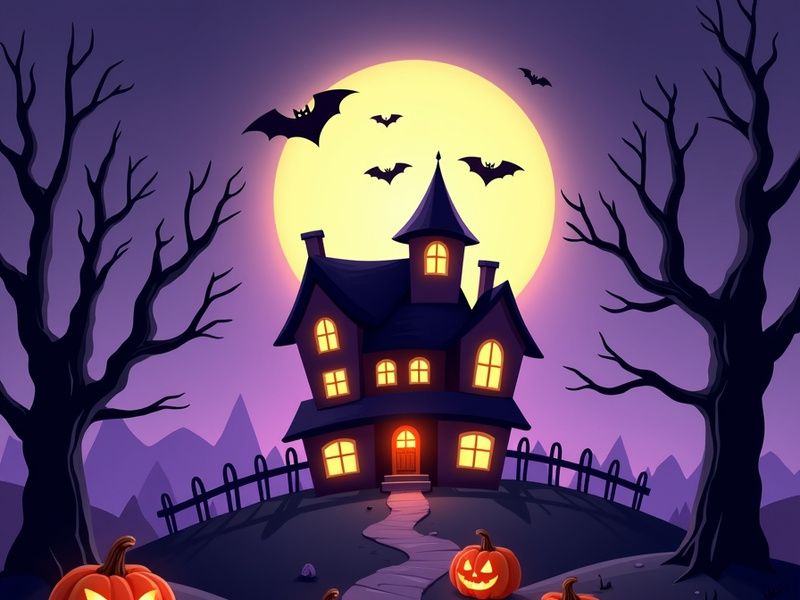 Spooky Halloween image shows a haunted house.