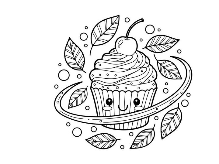 Cute cupcake with cherry vector illustration flat design