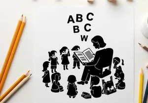 Silhouette of teacher reading to children in classroom setting silhouette