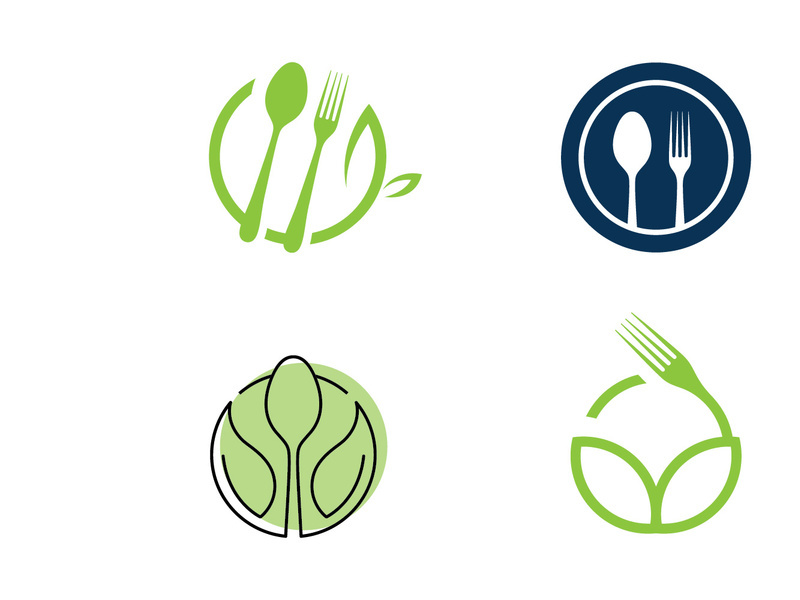 Green heeathy food with Spoon   Fork Logo
