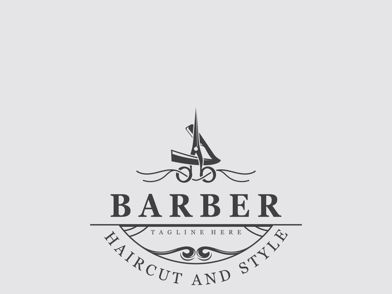 Barber vintage retro element badge or emblem on white background