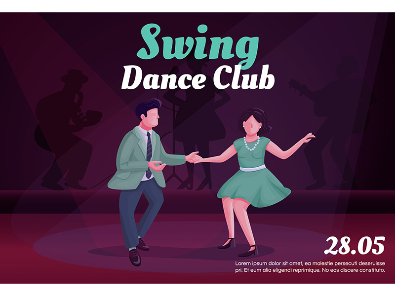Swing dance club banner flat vector template