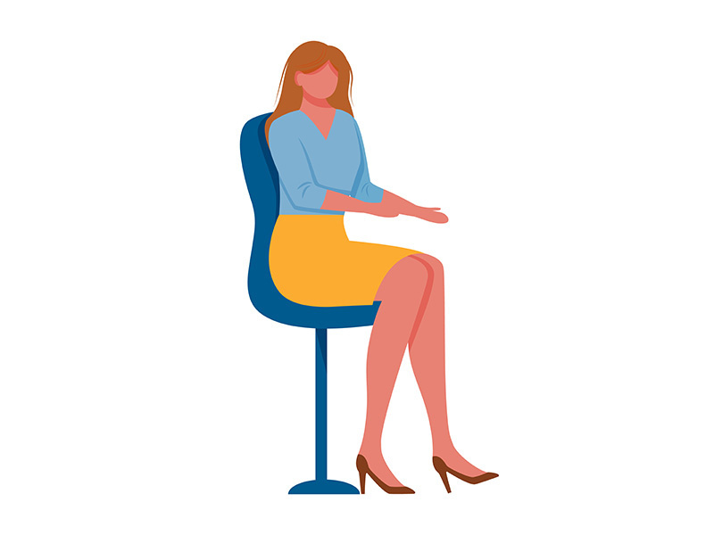 Young woman sitting on chair flat vector illustration