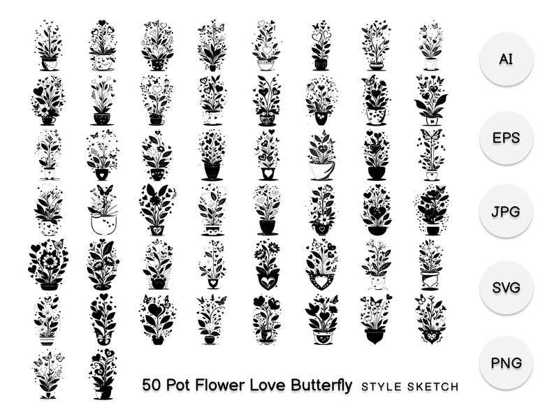 Pot Flower Love Butterfly Element