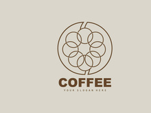 coffee bean drink logo design in brown color vector illustration