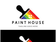 logo icon illustration house paint with a blend of brushes and rollers for house wall paint design, minimalist house, painting, interior, building, property business, wallpaper, vector concept