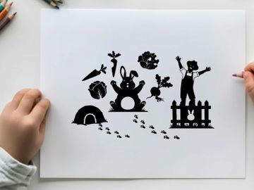Silhouette of rabbit and scarecrow in garden scene preview picture
