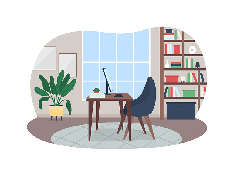 Home workspace 2D vector web banner, poster