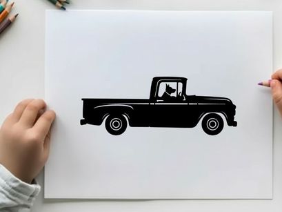 Silhouette of a classic pickup truck with a driver