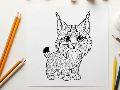 Cute lynx kitten sitting flat design vector illustration