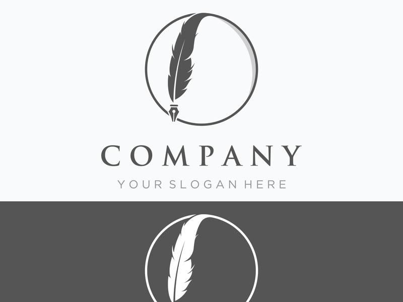 Vintage quill pen logo creative design and with ink.Classic and luxury stationery illustration.