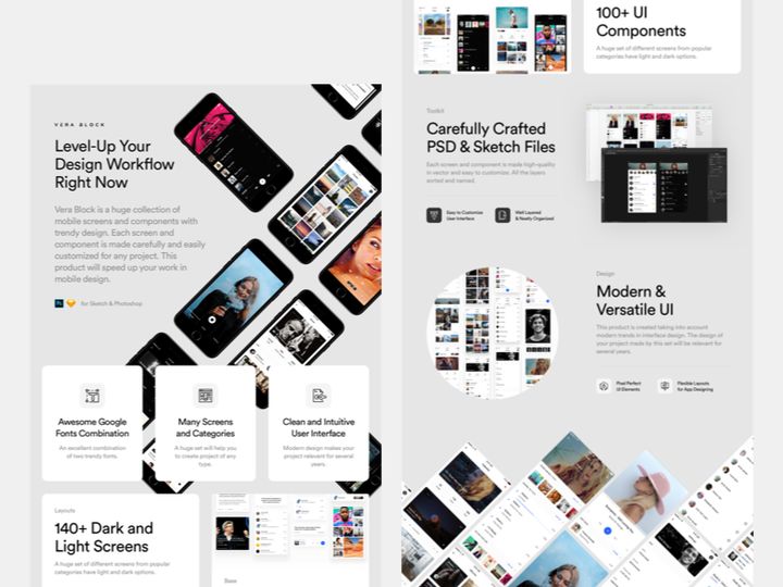 Vera Block - Free Mobile UI Kit for Sketch & Photoshop