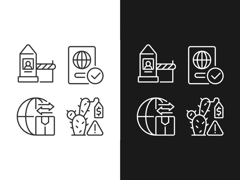 Borders control measures linear icons set