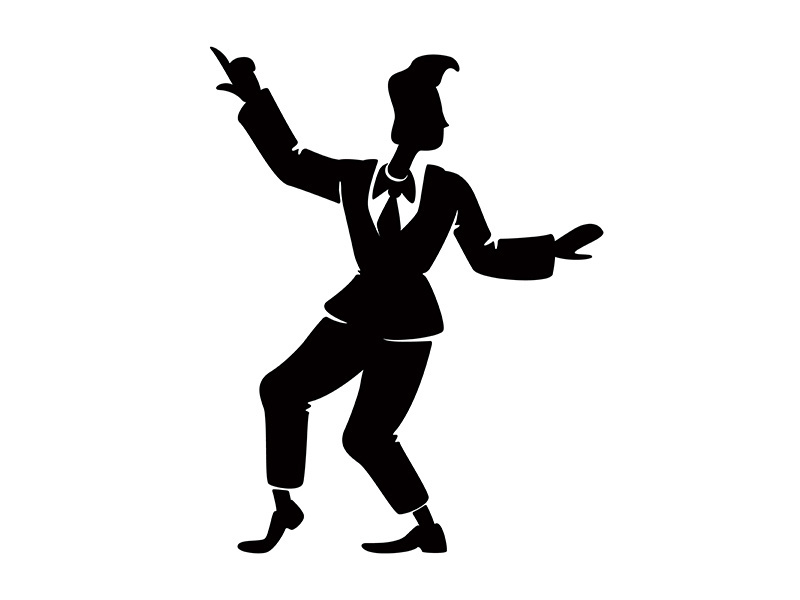 Stylish boogie woogie male dancer black silhouette vector illustration