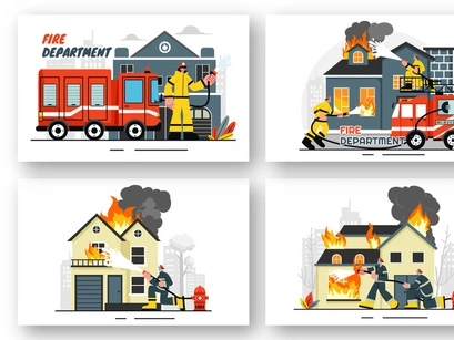 9 Fire Department or Firefighter Illustration