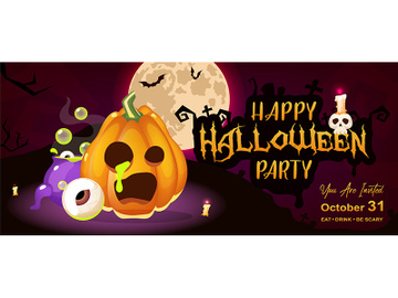 Happy halloween night party flat banner template preview picture